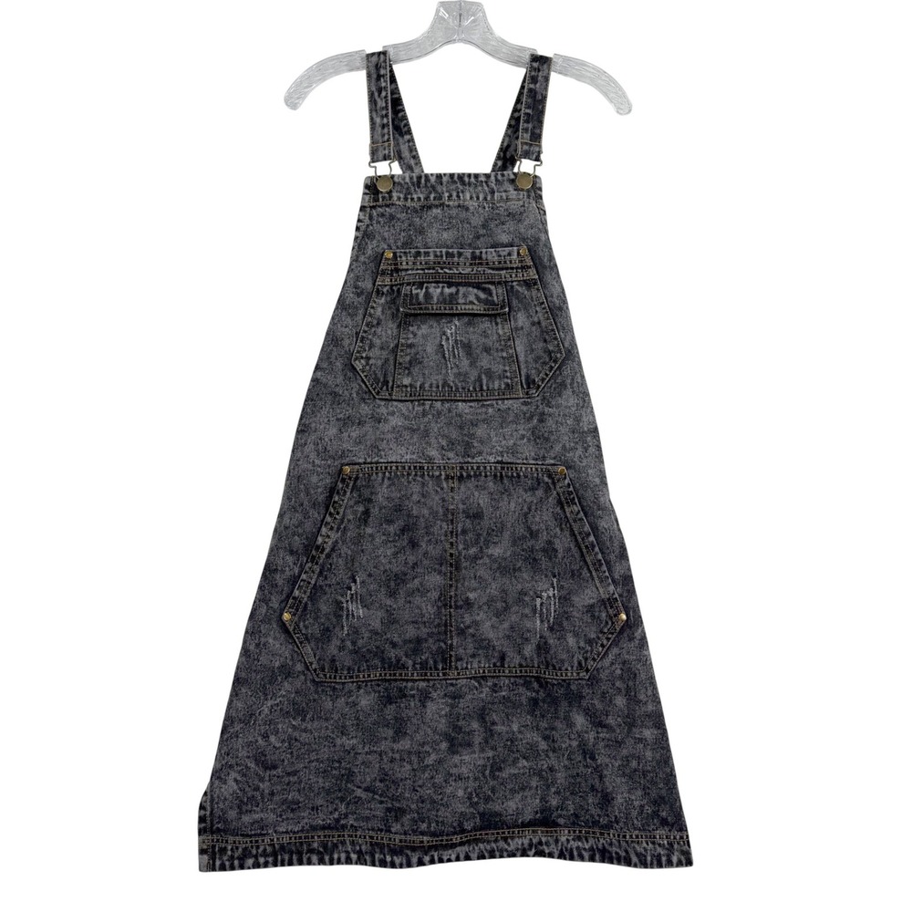 Jeanerlor Denim Apron Womens L Black Acid Wash Cross Back Pockets Hairdresser